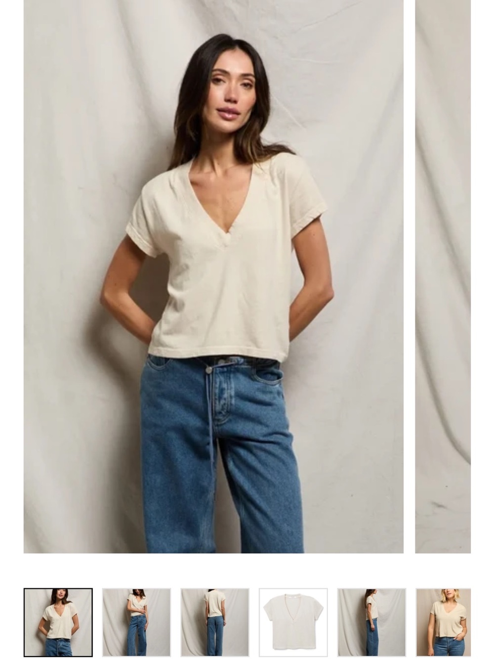 perfectwhitetee Cream V-Neck Short Sleeve Tee Top